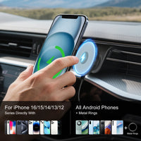 Magnet Wireless Car Charger 15W Fast Charging Dock Station Car Mount Phone Holder Air Vent for iPhone 17 16 15 14 13 Pro Max