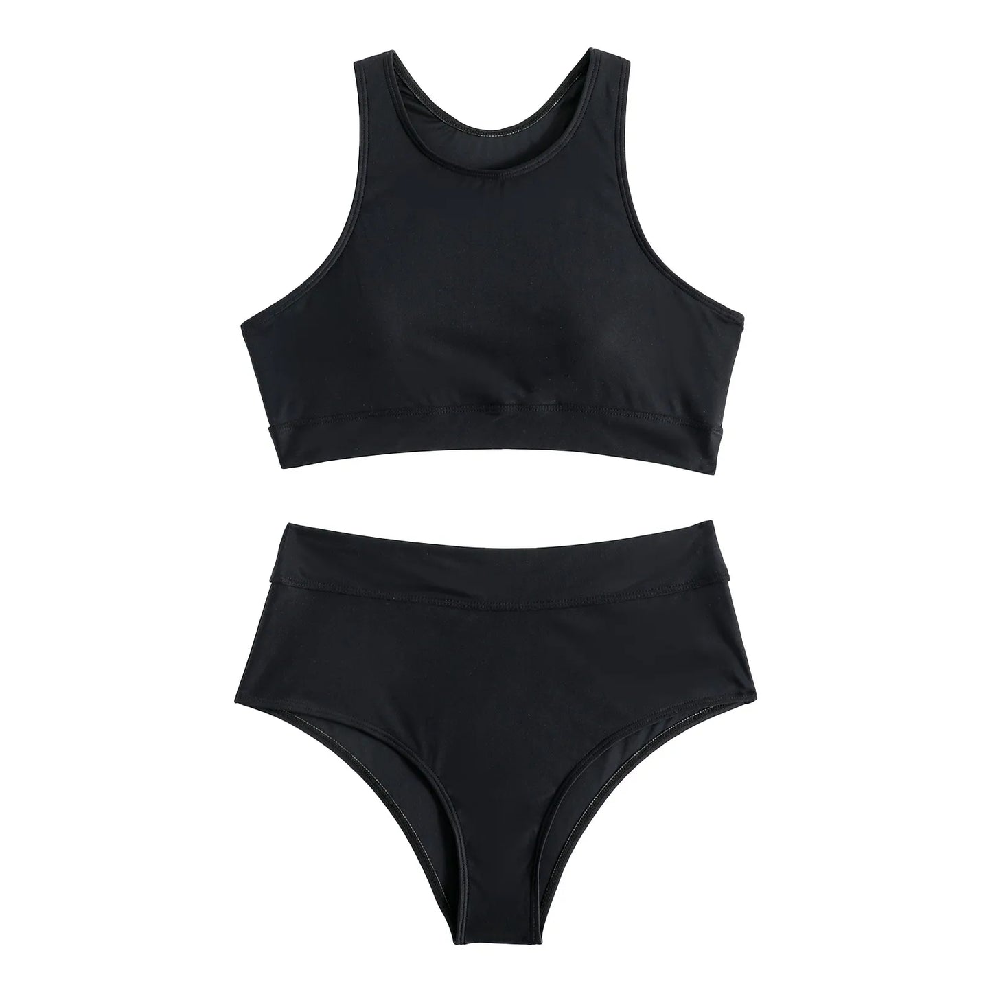 Summer High Elastic Swimwear Solid Color Square Neck Underwear Vest Bikini Set High Waist Casual Separate Two-Piece Swimsuit
