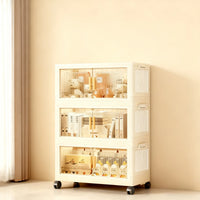 3/4/5-Tier Foldable Cabinet - Plastic Lidded Storage Box, Stackable w/Wheels, for Closet/Bedroom/Office/Kitchen, Decor & Rack