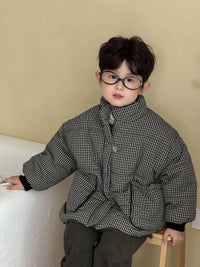 2025 Winter New Children Fleece Plaid Coat Fashion Boys Warm Jacket Plus Velvet Thick Girls Cotton Padded Jacket Kids Clothes