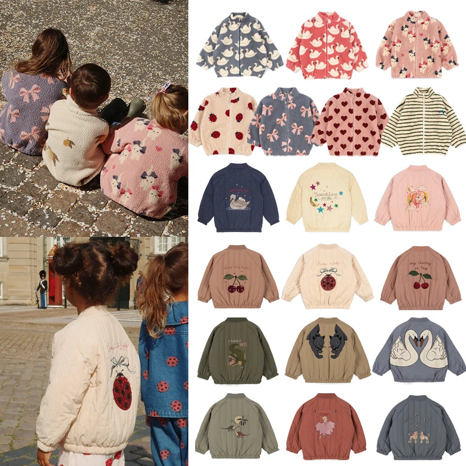 2025 Autumn KS Baby Boys Cartoon Cotton Fleece Outwear Kids Winter Clothes Toddler Girls Lambswool Jacket Child Embroidery Coat