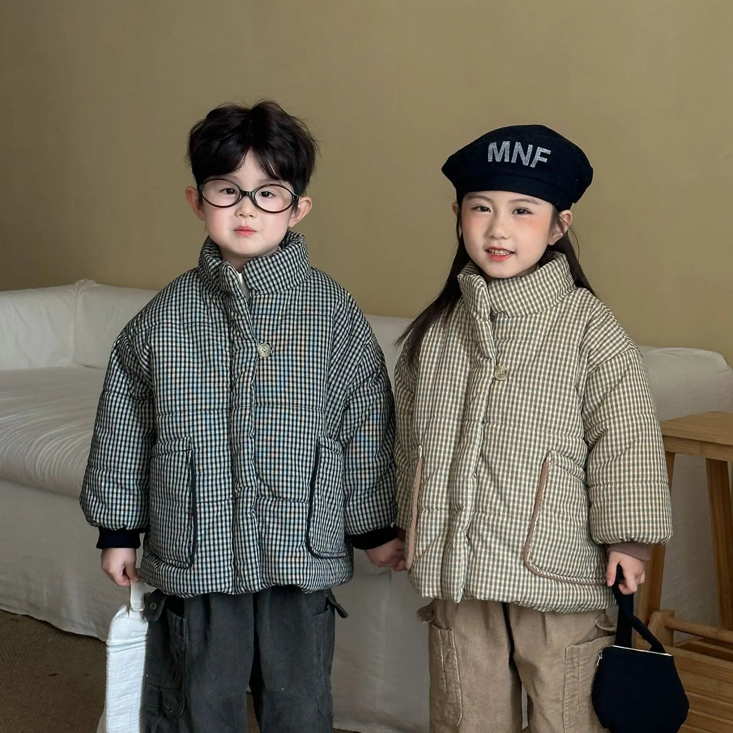 2025 Winter New Children Fleece Plaid Coat Fashion Boys Warm Jacket Plus Velvet Thick Girls Cotton Padded Jacket Kids Clothes