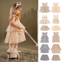 Summer KS Baby Girls Cherry Mesh Dress Kids Clothes Girls Princess Dresses Children Skirts Christmas Party Long Sleeve Vestidos