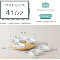 360° Rotating Divided Serving Tray, 12 Inch - 7-Piece Removable Bowls for Chips, Dip, Fruit & Snacks, White Party Platter