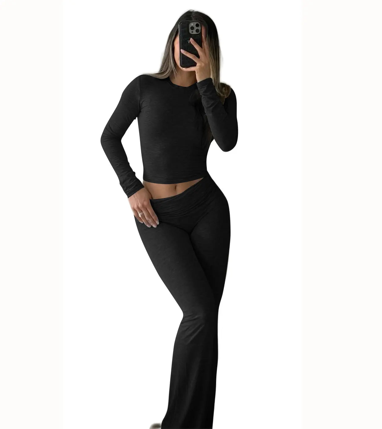 Women's Yoga Two-Piece Set Long-Sleeve Wide-Leg Activewear Set Casual Home Yoga Set Coordinated Set
