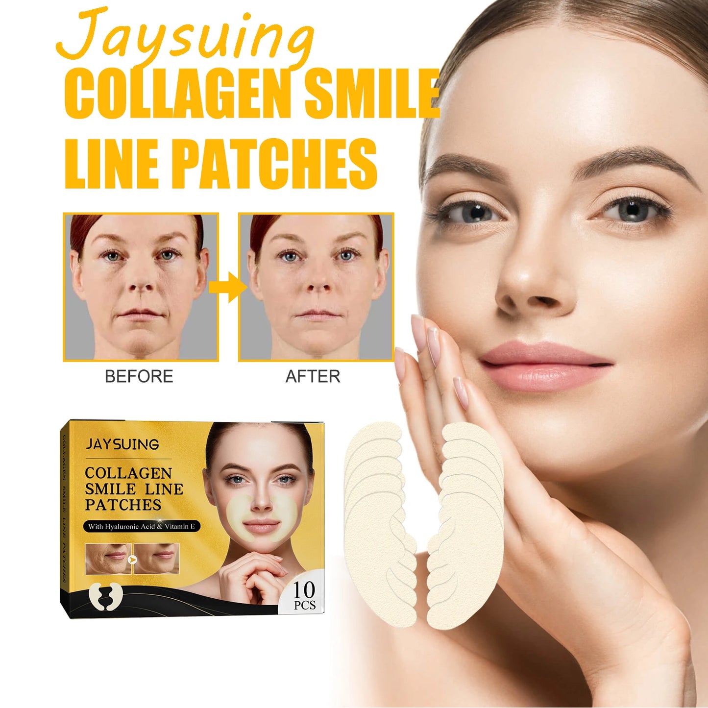 Jaysuing Collagen Face Patch Remove Smile Lines Enhance Skin Elasticity Firming Fade Fine Lines Tightening Lifting Face Patch