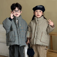 2025 Winter New Children Fleece Plaid Coat Fashion Boys Warm Jacket Plus Velvet Thick Girls Cotton Padded Jacket Kids Clothes