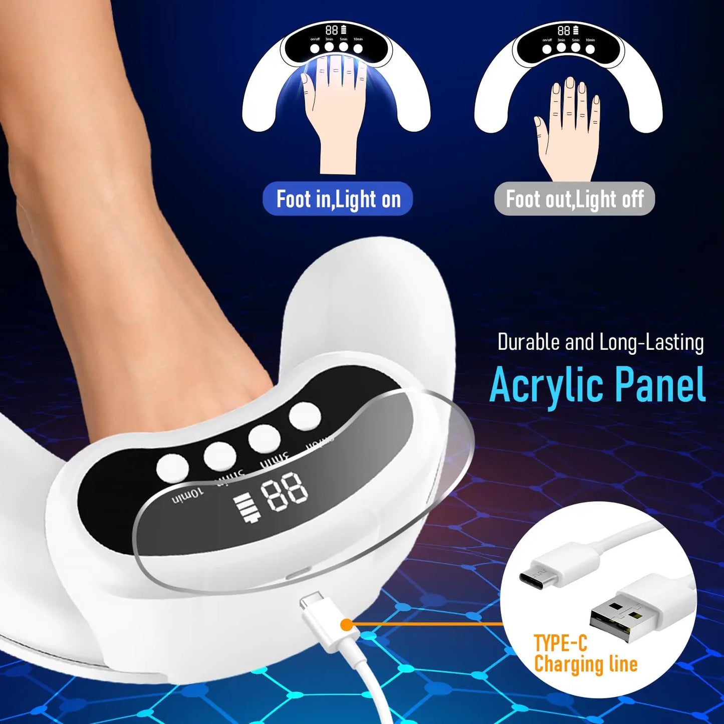 45W Nail Fungus Treatment Device 30 LEDs 470nm 905nmNail Fungus Cleaning for Damaged Discolored Thick Toenails&Fingernails