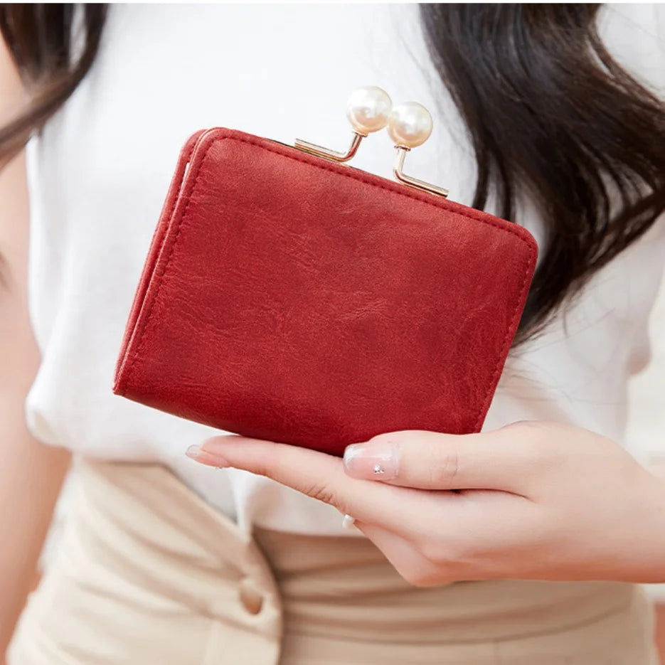 Women's Tri-Fold Wallet with Pearly Kiss-Lock CoinPurse, Multi-Card Holder, Cash Compartment,Large.capacity PU wallet