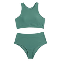 Summer High Elastic Swimwear Solid Color Square Neck Underwear Vest Bikini Set High Waist Casual Separate Two-Piece Swimsuit