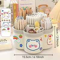 Large Capacity Desk Accessories 360 ° Rotation Cute Pen Holder Stationery Organizer Pencil Storage Office School Supplies