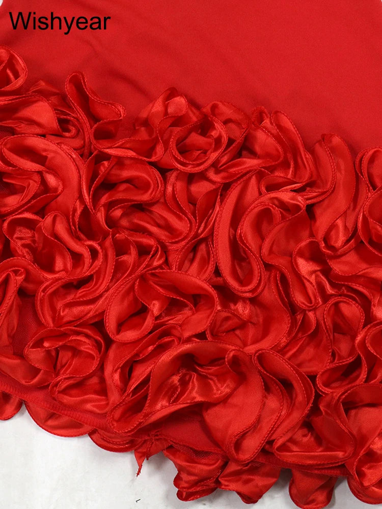 Mini Dress Women Sexy Straps Ruffle Red Luxury Birthday Night Prom Robe