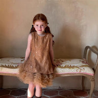 Slip Dress 2025 Spring and Summer New Solid Color Fashion Style Sleeveless Lace Puff Dress Kids Clothes Girls