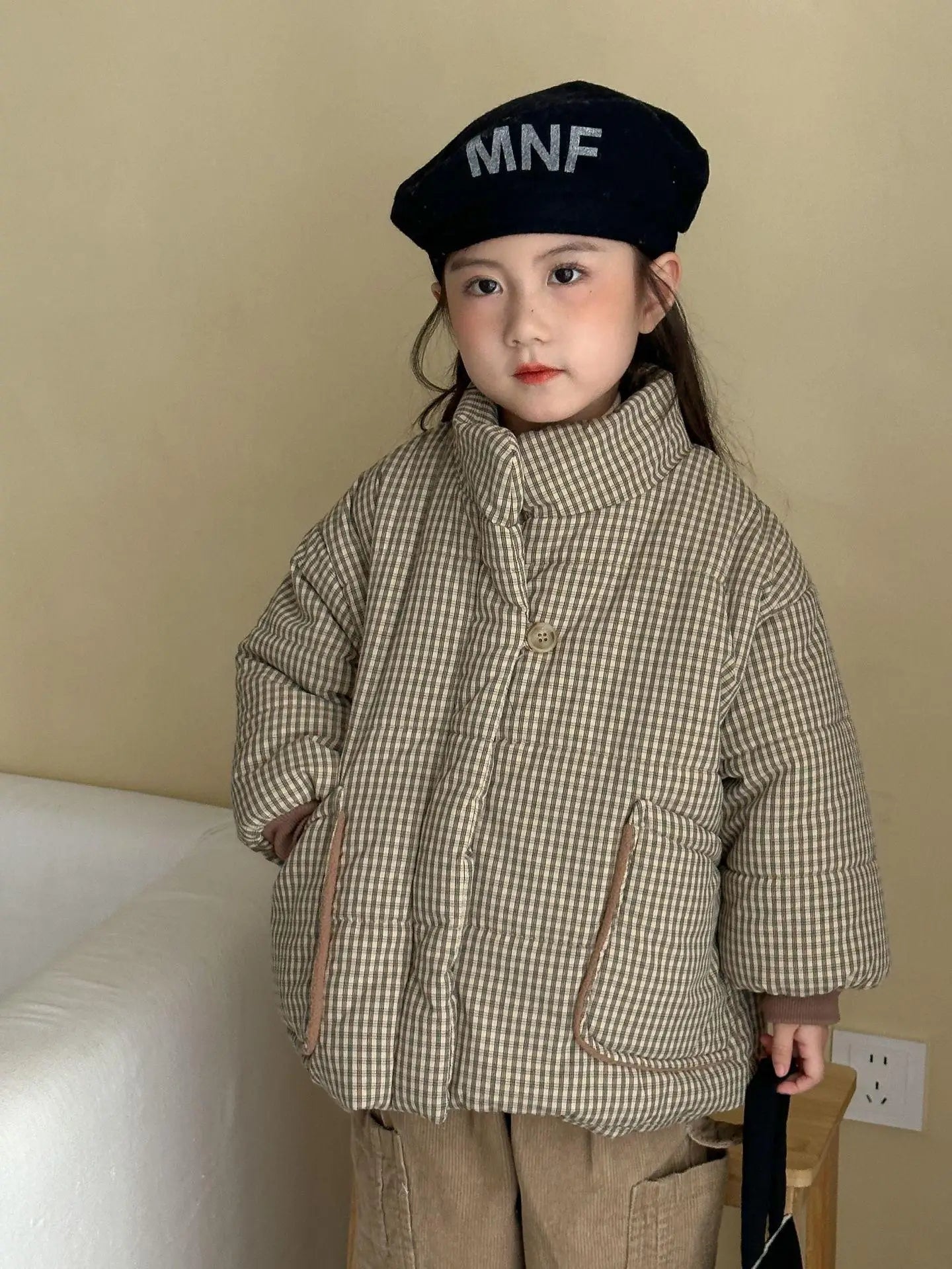 2025 Winter New Children Fleece Plaid Coat Fashion Boys Warm Jacket Plus Velvet Thick Girls Cotton Padded Jacket Kids Clothes