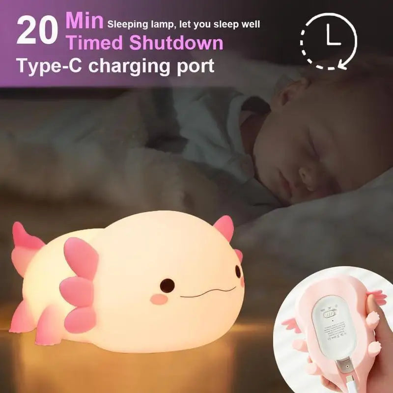 【FreeShip】Cute Axolotl LED Night Light,Dinosaur lamp,Squishy USB & Mobile Touch Lights,Night Bedroom Lamp