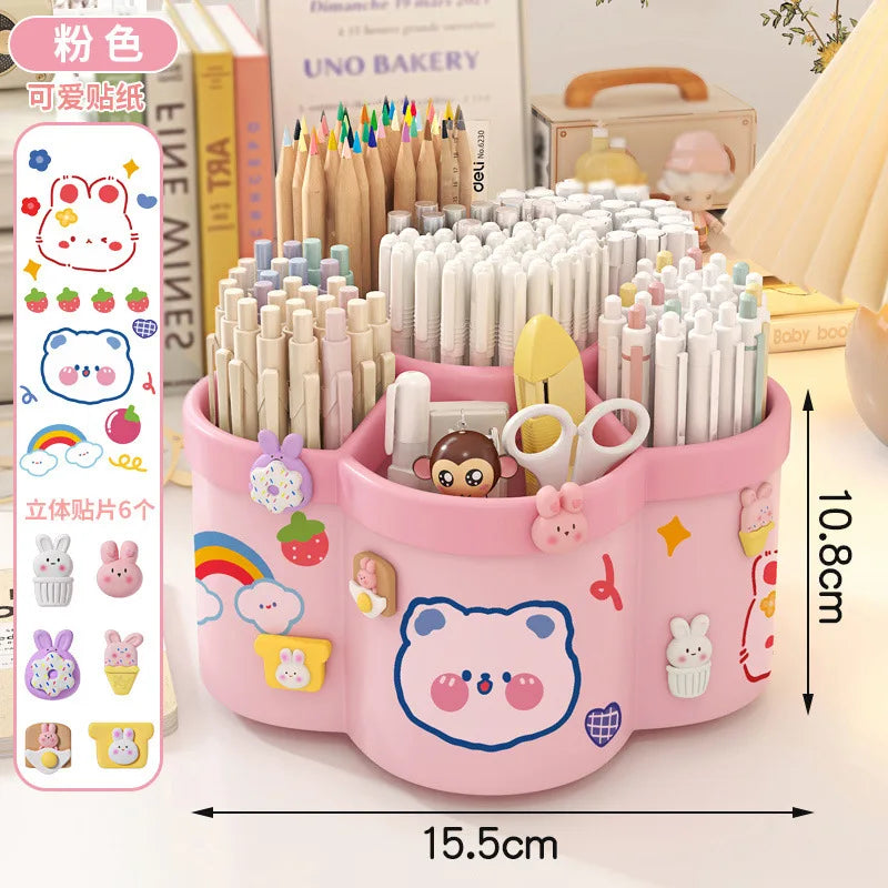 Large Capacity Desk Accessories 360 ° Rotation Cute Pen Holder Stationery Organizer Pencil Storage Office School Supplies