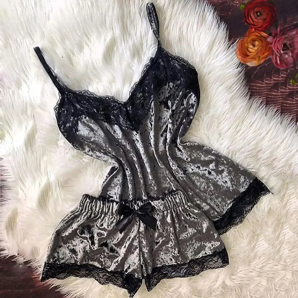 Autumn Winter Velvet Pajamas Set Women's Sexy Lingerie Sleepwear