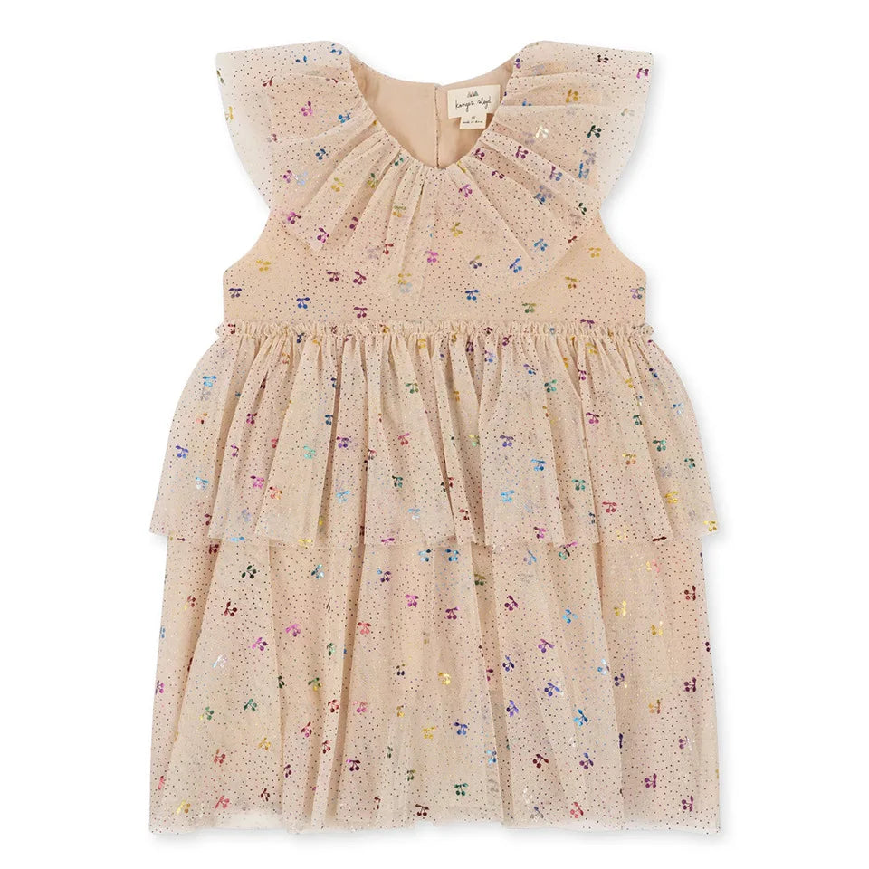 Summer KS Baby Girls Cherry Mesh Dress Kids Clothes Girls Princess Dresses Children Skirts Christmas Party Long Sleeve Vestidos