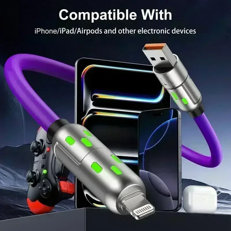 240W RGB LED 4-in-1 Fast Cable 4PCS for iPhone Type-C Android Gaming Charger