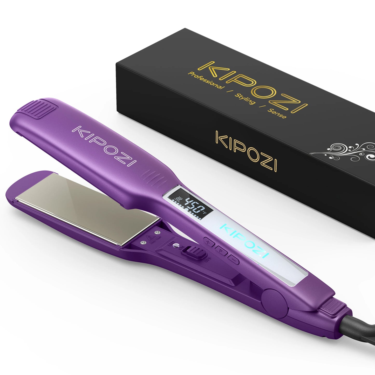 KIPOZI Professional Hair Straightener Titanium Flat Iron with Digital LCD Display Dual Voltage Instant Heating Curling Iron