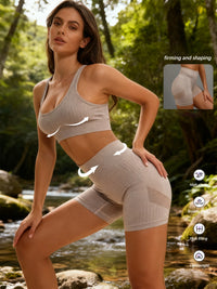 Women's yoga athletic wear set-Sports Bra top, high-waist Seamless sports shorts ,solid sportswear for gym yoga daily casual