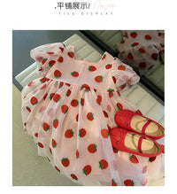 Summer Floral Girls Dresses Strawberry Short Sleeved Children's Clothing O-Neck Party Princess Dresses Vestidos kids clothes