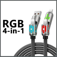 240W RGB LED 4-in-1 Fast Cable 4PCS for iPhone Type-C Android Gaming Charger