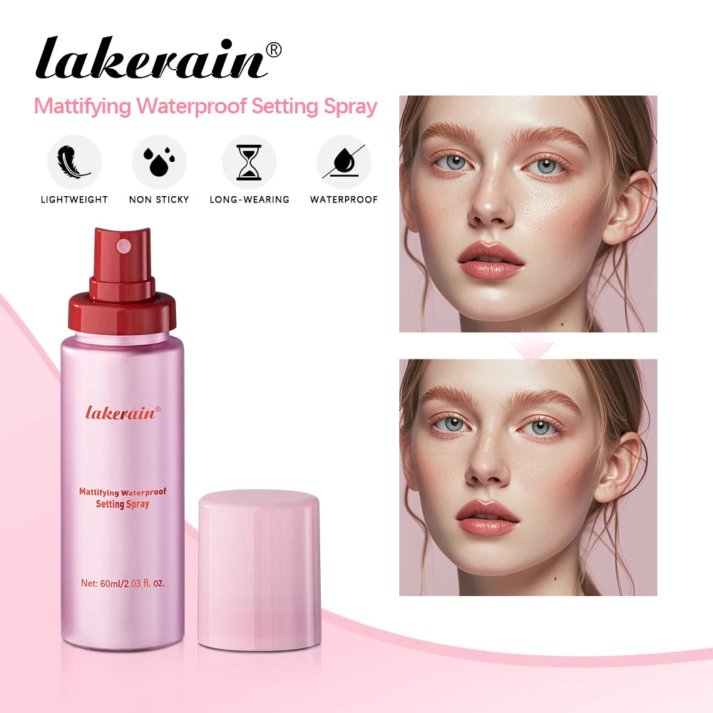Lakerain Mattifying Waterproof Setting Spray Long-lasting Control Oil Waterproof Matte Finish Pore Tightening Makeup Fixer Spray