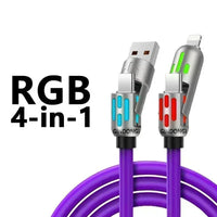 240W RGB LED 4-in-1 Fast Cable 4PCS for iPhone Type-C Android Gaming Charger