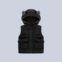 2-6 Years Autumn Winter Boys Vest Bear Ears Solid Color Keep Warm Little Princess Girls Waistcoat Hooded Boys Coat Kids Clothes