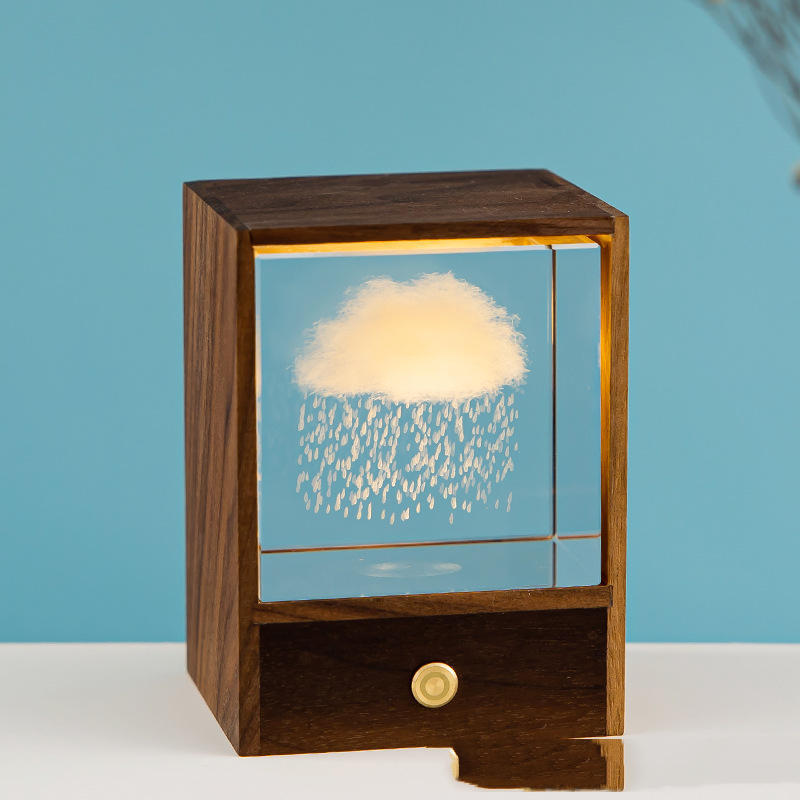 Wooden Box Square Crystal Ball Elk Cloud Night Light Christmas Birthday Gift