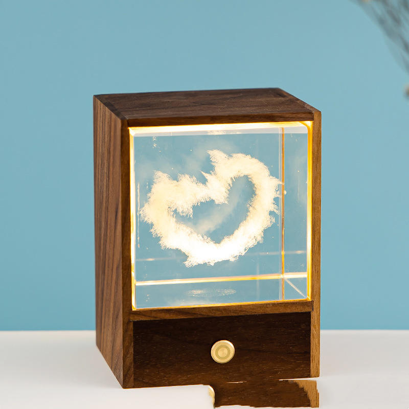 Wooden Box Square Crystal Ball Elk Cloud Night Light Christmas Birthday Gift