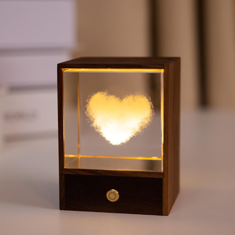 Wooden Box Square Crystal Ball Elk Cloud Night Light Christmas Birthday Gift