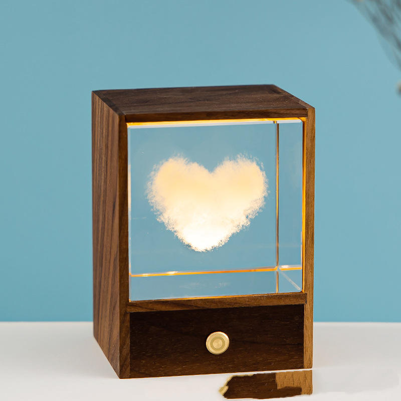 Wooden Box Square Crystal Ball Elk Cloud Night Light Christmas Birthday Gift