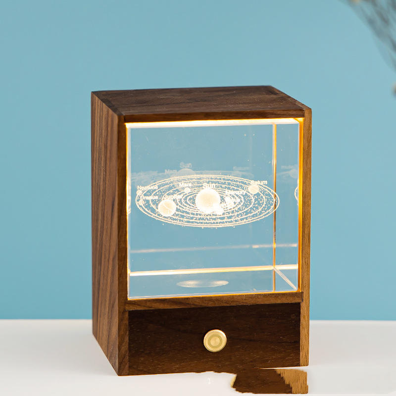 Wooden Box Square Crystal Ball Elk Cloud Night Light Christmas Birthday Gift